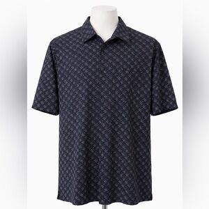 Vintage silk Men's Navy Patterned Polo Shirt silk